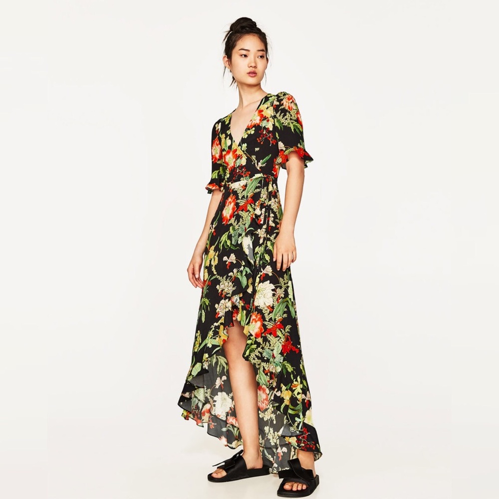 Zara Long floral print dress